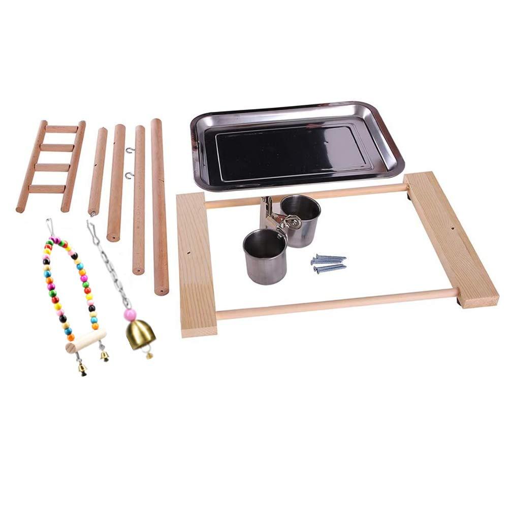 Bird Playground Parrot Playstand, Stand Fun Straw Bell Toys, Ladder Hanging Swing Chew Exercise Toys, for Conure Macaw Cockatiel Finch Small Animals