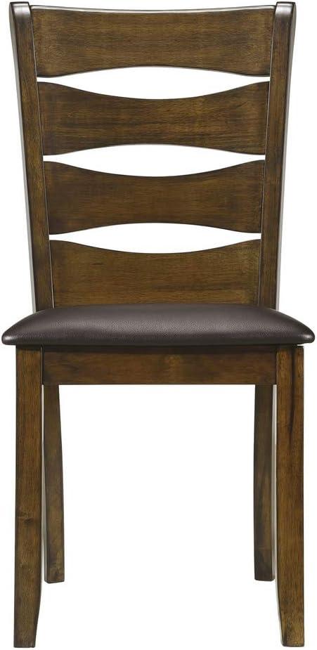 Brown Wood Slat-Back Dining Side Chair with Vinyl Seat, Set of 2