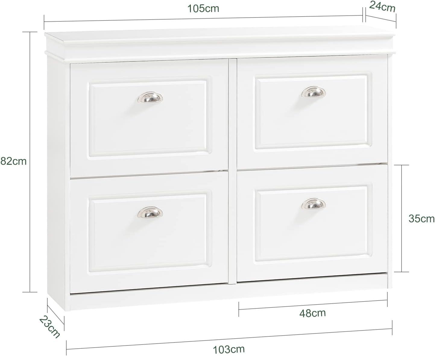 Haotian White Shoe Cabinet with 4 Flip Drawers, Large Freestanding Shoe Rack, Modern Shoe Organizer for Entryway, Hallway, Entance FSR79-W