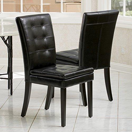 Set of 2 Crayton Leather Dining Chair Black - Christopher Knight Home: Tufted, Upholstered, Wood Frame