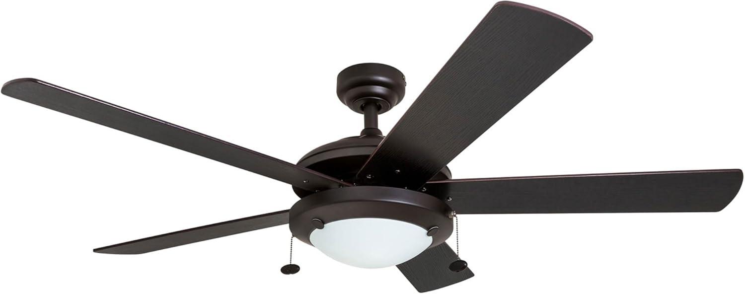 Prominence Home Bolivar 52" Bronze Ceiling Fan with 5 Blades, Integrated LED Light Kit, Pull Chains & Reverse Airflow