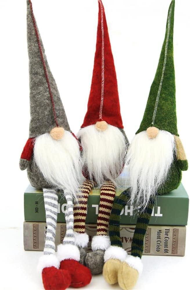 Set of 3 Red, Green, and Gray Scandinavian Christmas Gnome Shelf Sitters