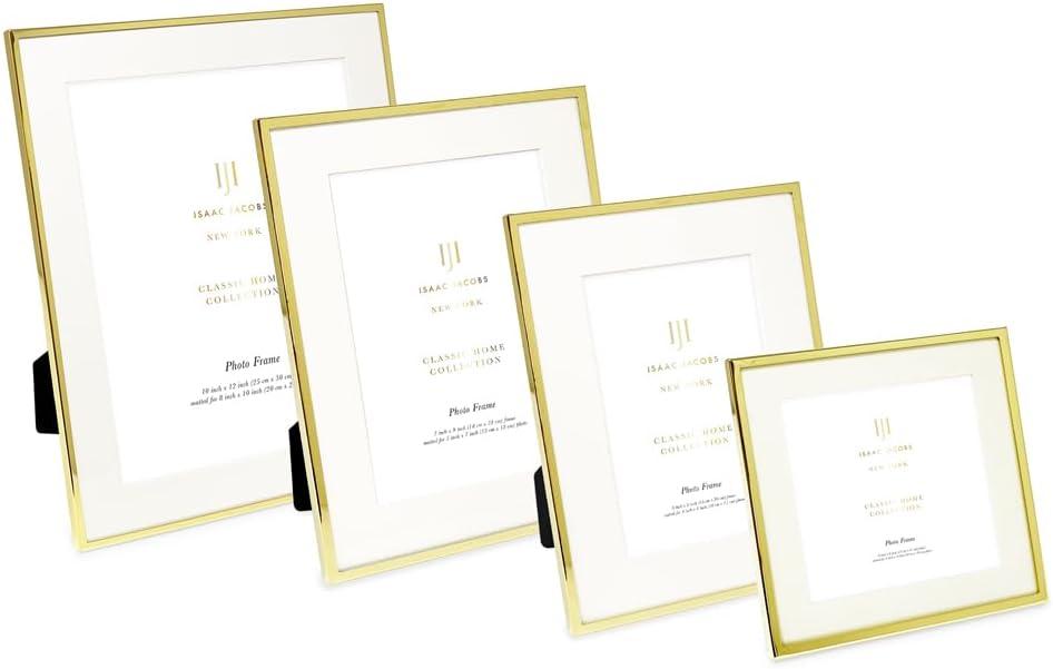 Isaac Jacobs 6x8 Matted 4x6 Gold Metal Picture Frame, Classic Metal Photo Frame Made For Tabletop & Hanging Display, Home and Office Dcor, Photo Gallery