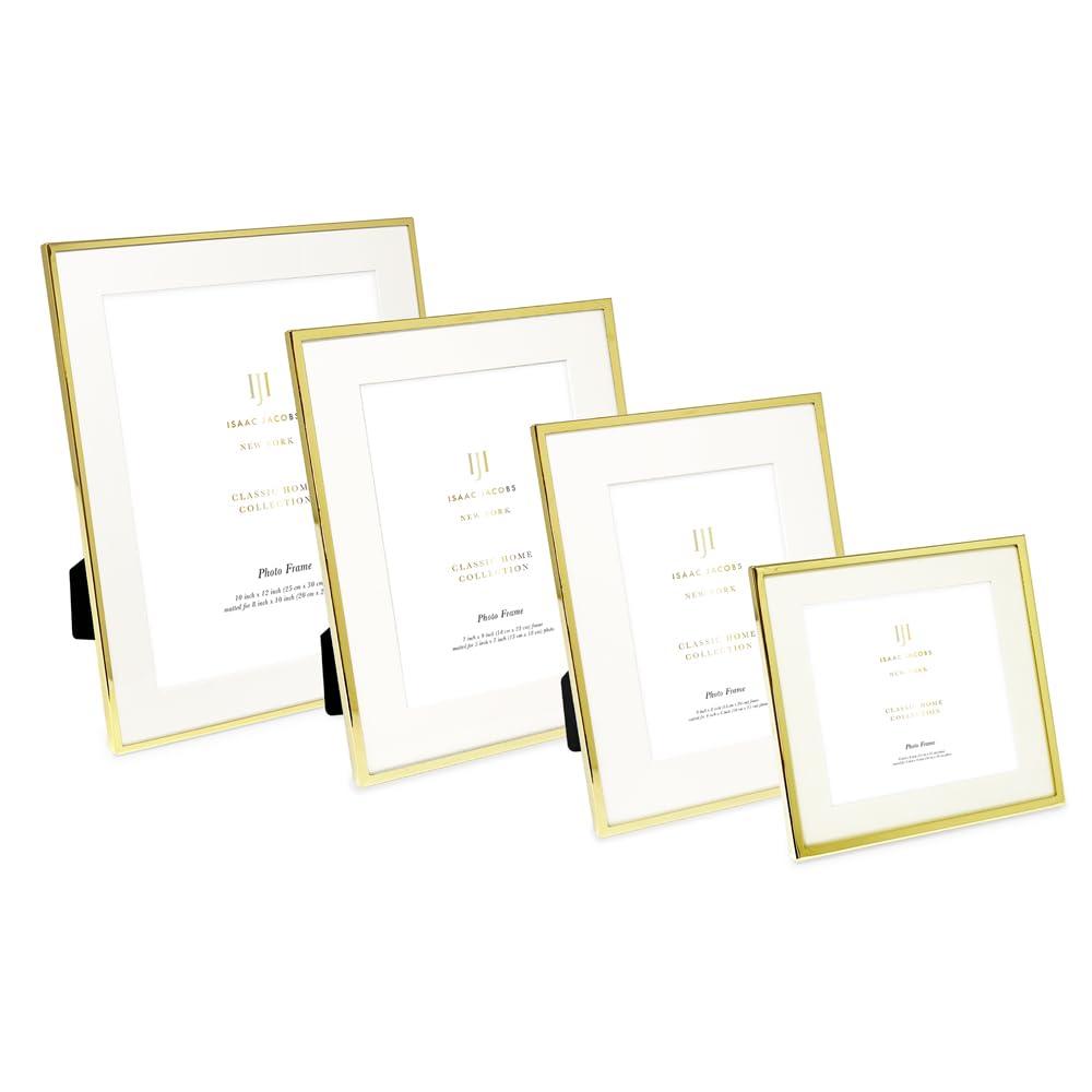 Isaac Jacobs 6x8 Matted 4x6 Gold Metal Picture Frame, Classic Metal Photo Frame Made For Tabletop & Hanging Display, Home and Office Dcor, Photo Gallery