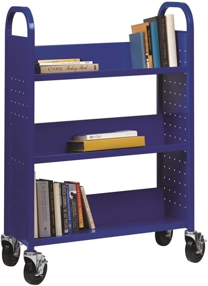 Hirsh Single-sided Mobile Metal 13" D X 30.75" W Book Cart Classic Blue