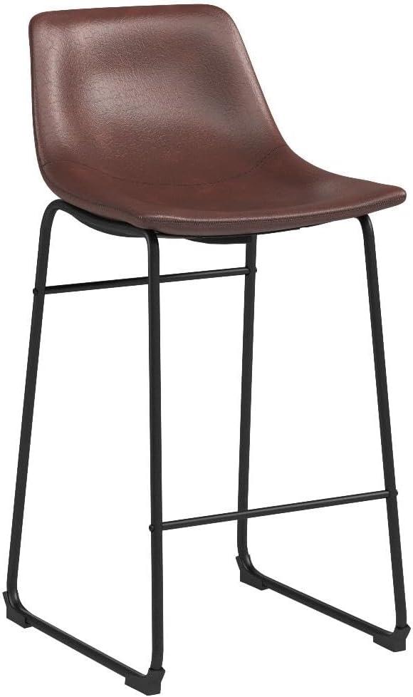 Killeryuki PU Leather Bar Stools with Back and Footrest Set of 2 Brown Modern Bar Stool Chair Height for Pub Coffee Home Dinning Kitchen