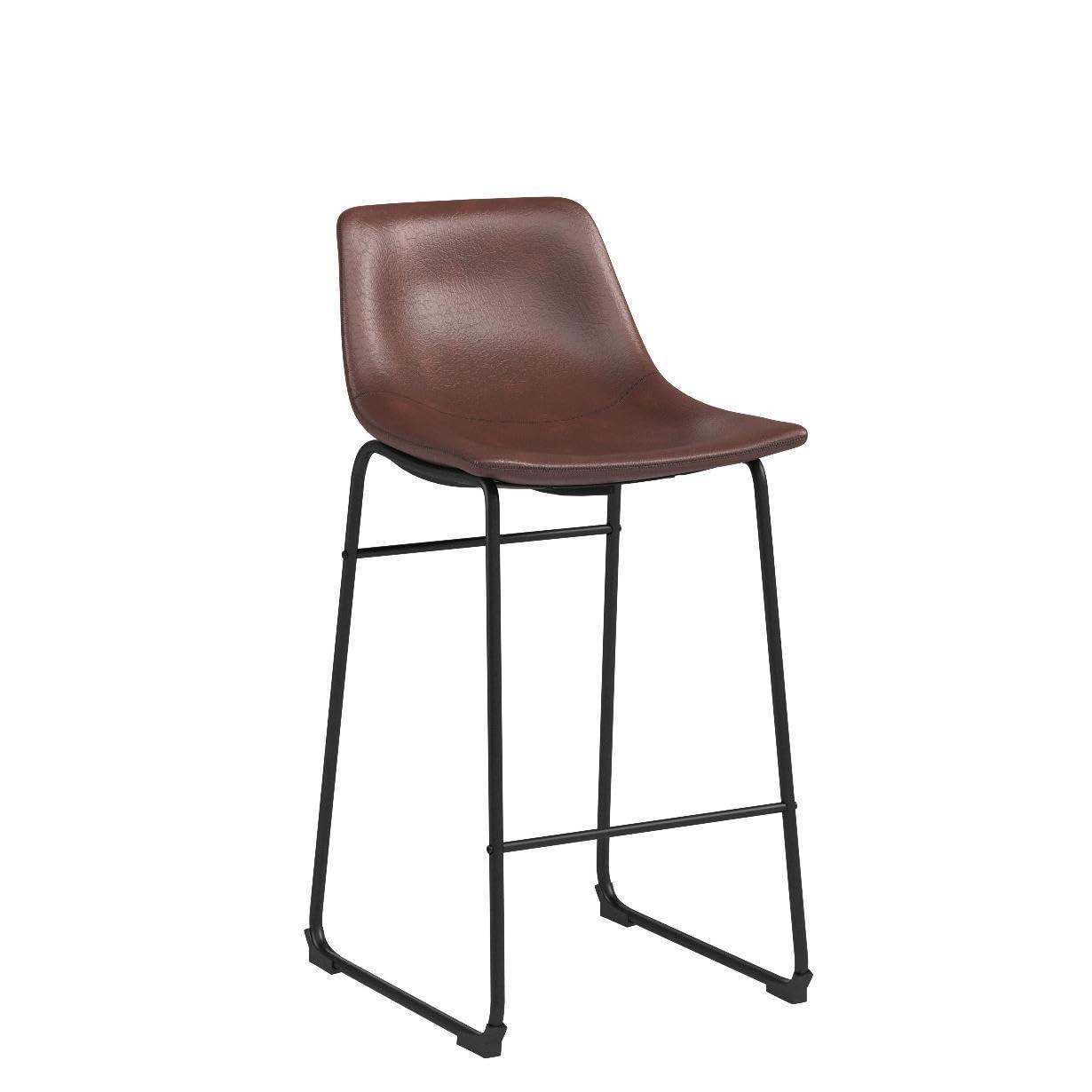 Killeryuki PU Leather Bar Stools with Back and Footrest Set of 2 Brown Modern Bar Stool Chair Height for Pub Coffee Home Dinning Kitchen