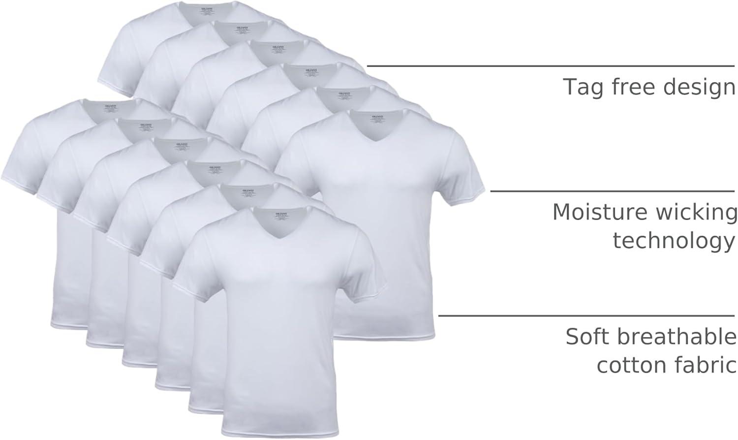Gildan Men's Short Sleeve V-Neck White T-Shirt, 12-Pack