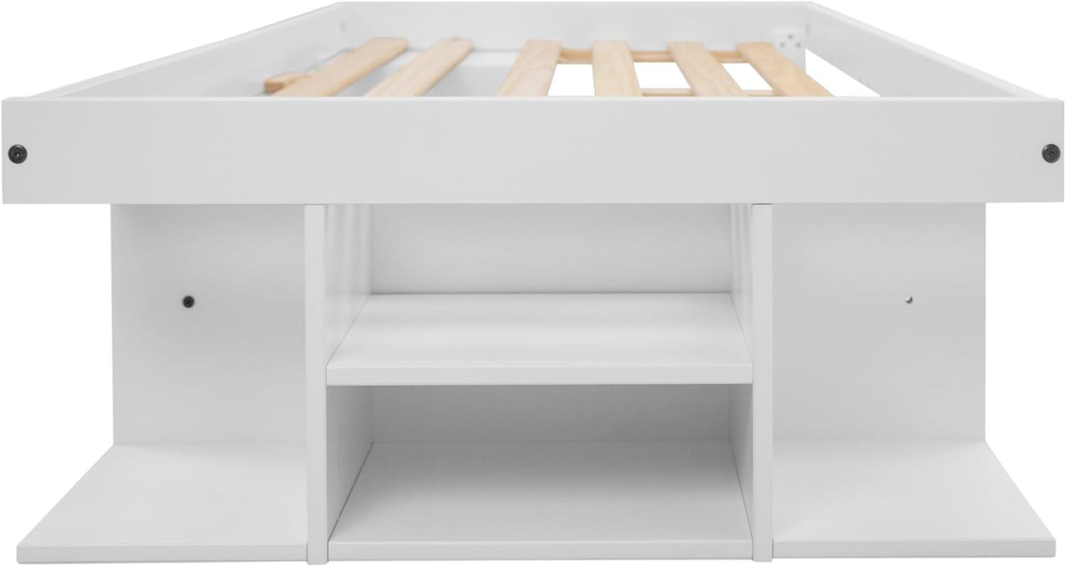 Memomad Bali Storage Platform Sturdy Bed Frame with Drawers and More (White Wood Twin Size)