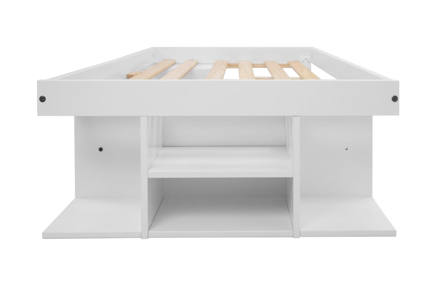 Memomad Bali Storage Platform Sturdy Bed Frame with Drawers and More (White Wood Twin Size)
