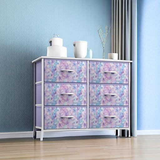 Sorbus 6 Drawers Dresser- Storage Unit with Steel Frame, Wood Top, Fabric Bins - for Bedroom, Closet, Office and more (Tie Dye Purple)
