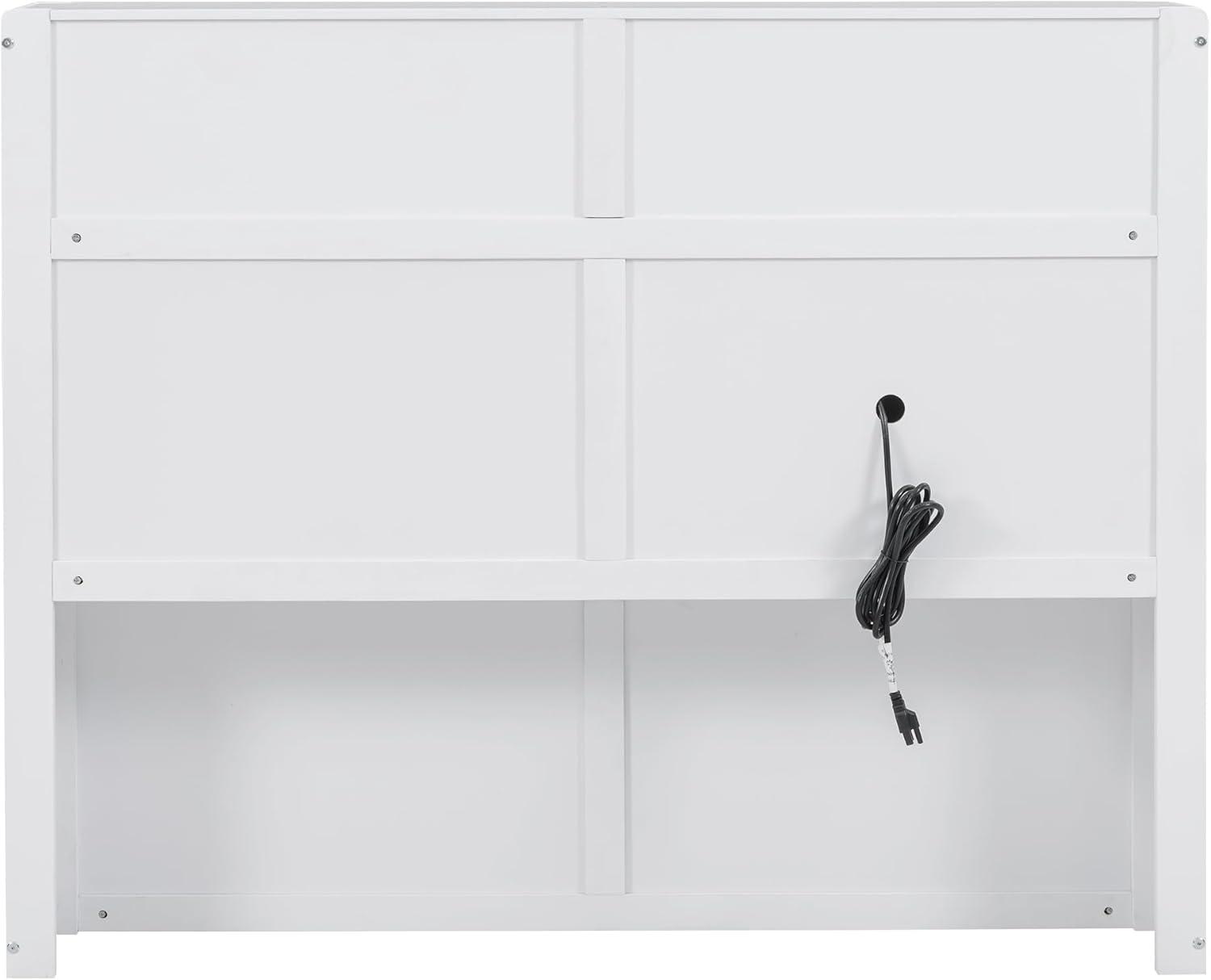 Linique Hydraulic Platform Bed, Wood Full Size Bed Frame with Storage LED Headboard, Built-in Charging Station and 2 Drawers (White)