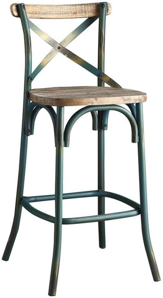 Acme Furniture Zaire Bar Chair in Antique Turquoise and Antique Oak Indoor