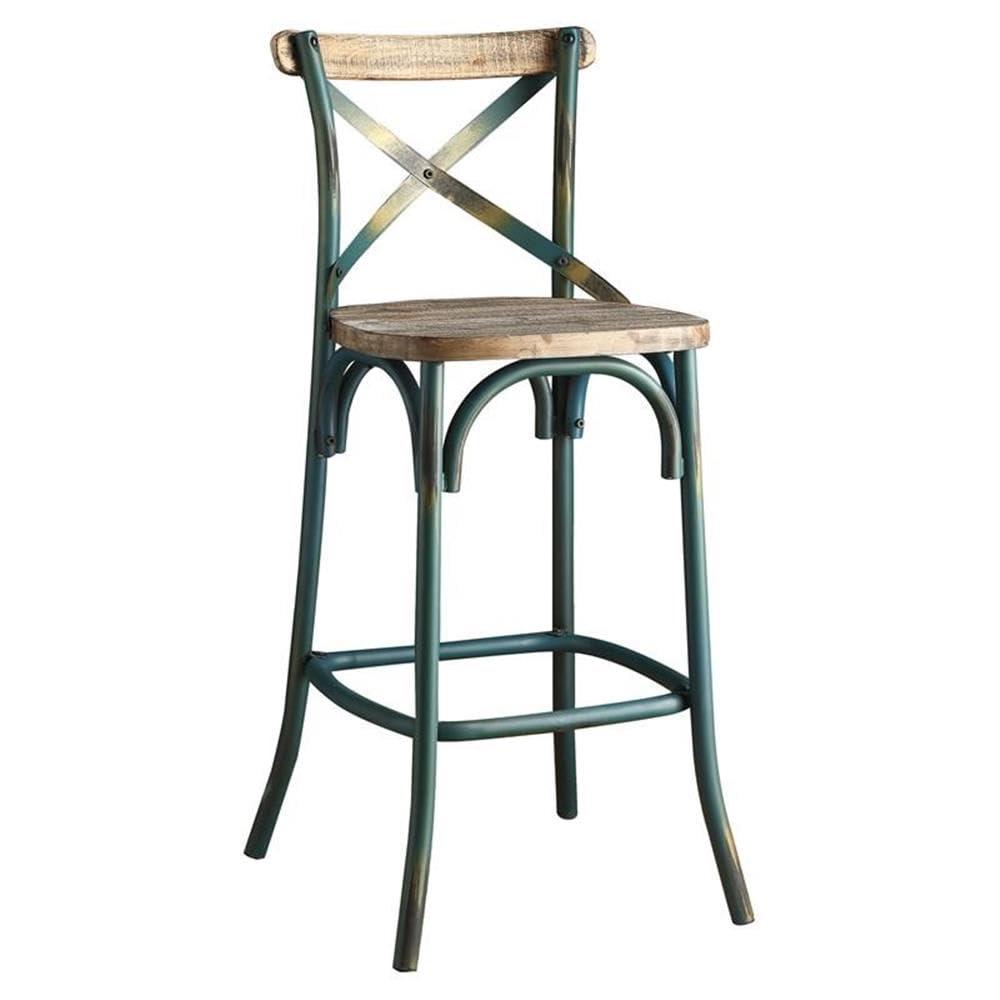Acme Furniture Zaire Bar Chair in Antique Turquoise and Antique Oak Indoor