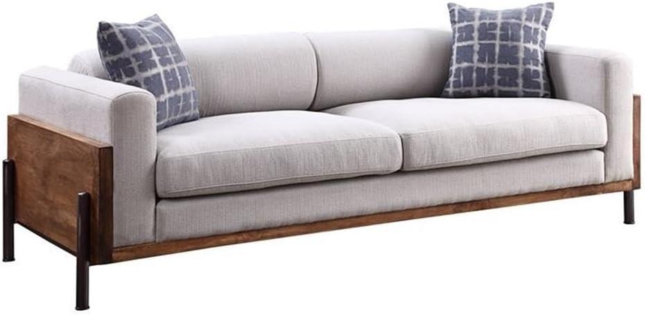 91" Pelton Sofa Fabric/Walnut - Acme Furniture: Linen Upholstery, Wood Frame, Metal Legs