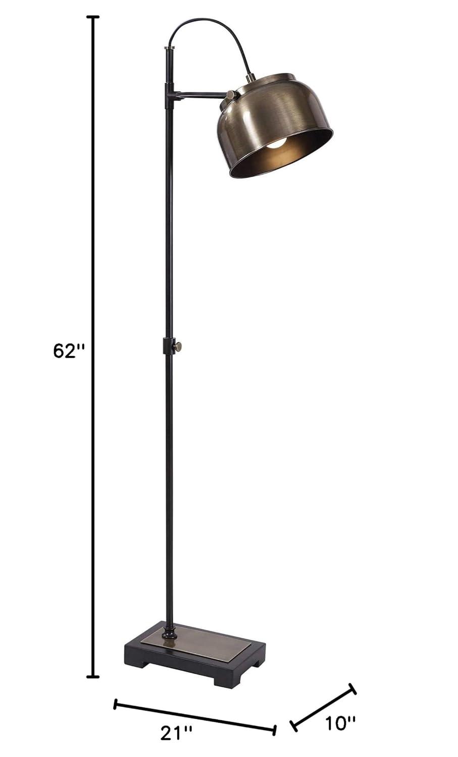 Uttermost Industrial Modern Arc Floor Lamp 62" Tall Plated Brass Aged Black Adjustable Dome Shade for Living Room Reading House