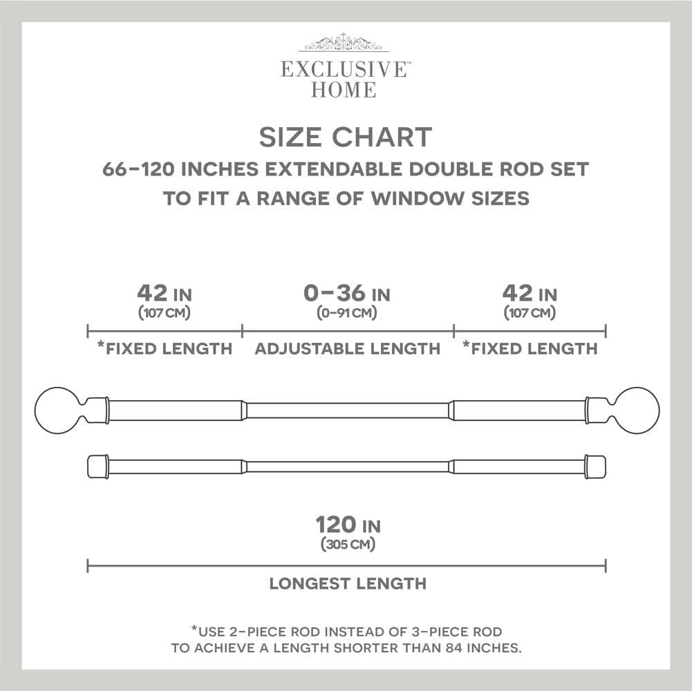 EXCLUSIVE HOME Topper Double Curtain Rod and Finial Set, Gold, 36"-72"