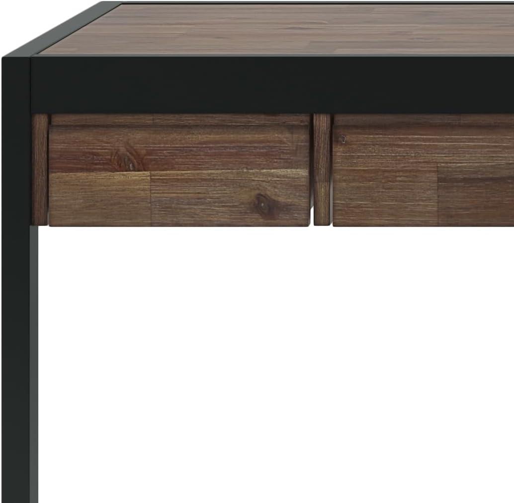 Simpli Home Erina Solid Acacia Wood Desk, Industrial Style with Keyboard Tray and 2 Drawers