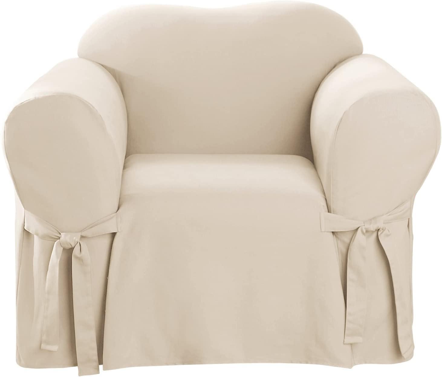 Duck Chair Slipcover Natural - Sure Fit: Cotton Stretch Fit, Machine Washable, Indoor Use, Box Cushion Compatible