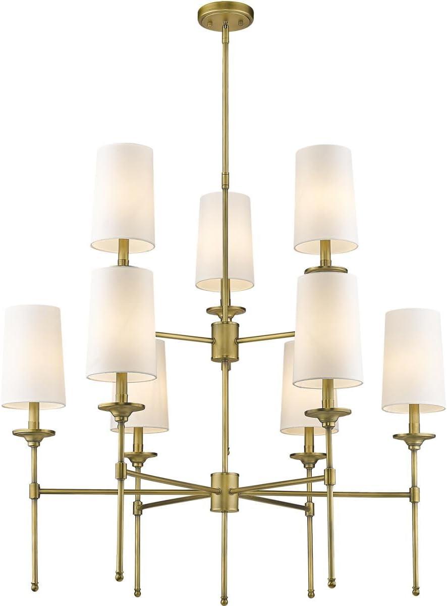 Emily Rubbed Brass 9-Light Chandelier with Off-White Shades