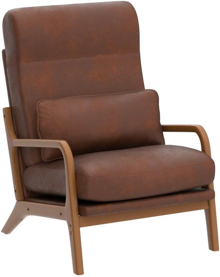 Mid-Century Modern High Back Brown Wood Accent Chair