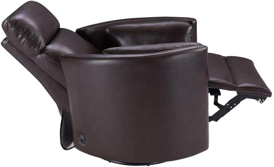 Florence Brown Top-Grain Leather Swivel Recliner with USB Charger