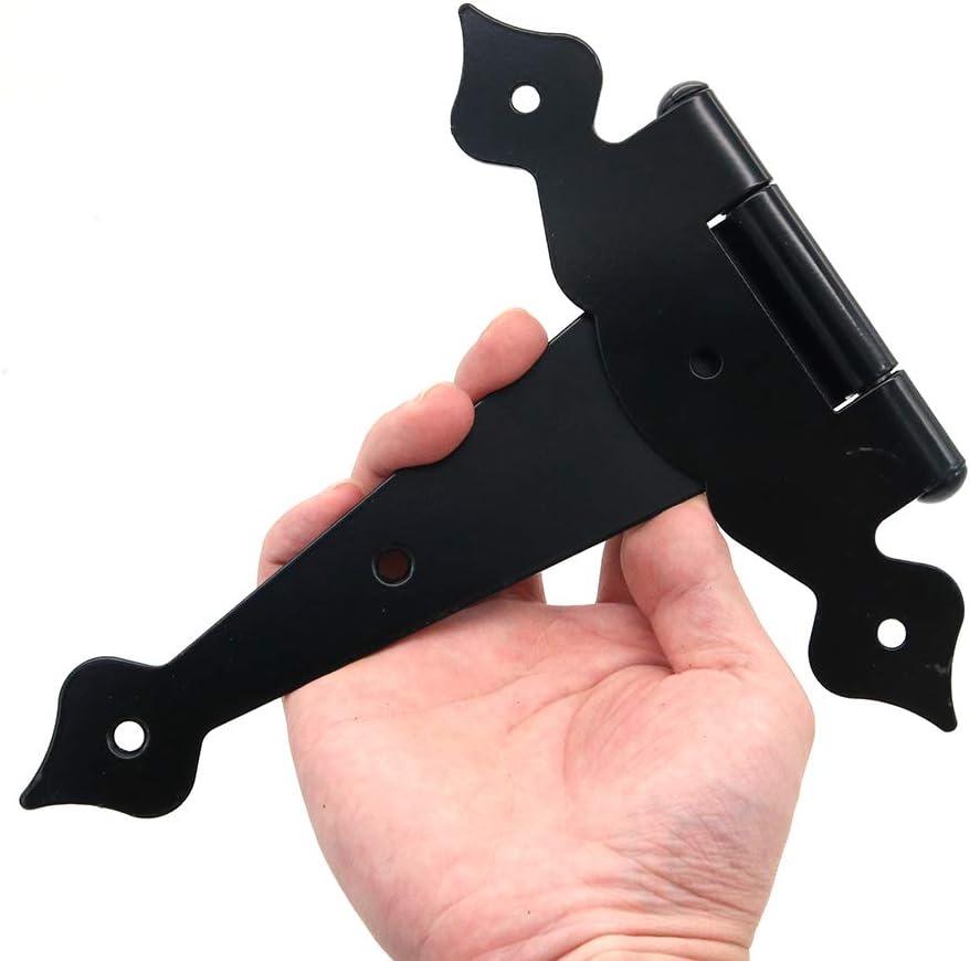 2 Pieces (8 inch) NUZAMAS T-Strap Heavy Duty Shed Hinges + Door Latch Set, Gate Strap Hinge, Door Barn Gates Hinges Black Wrought Hardware Iron Rustproof