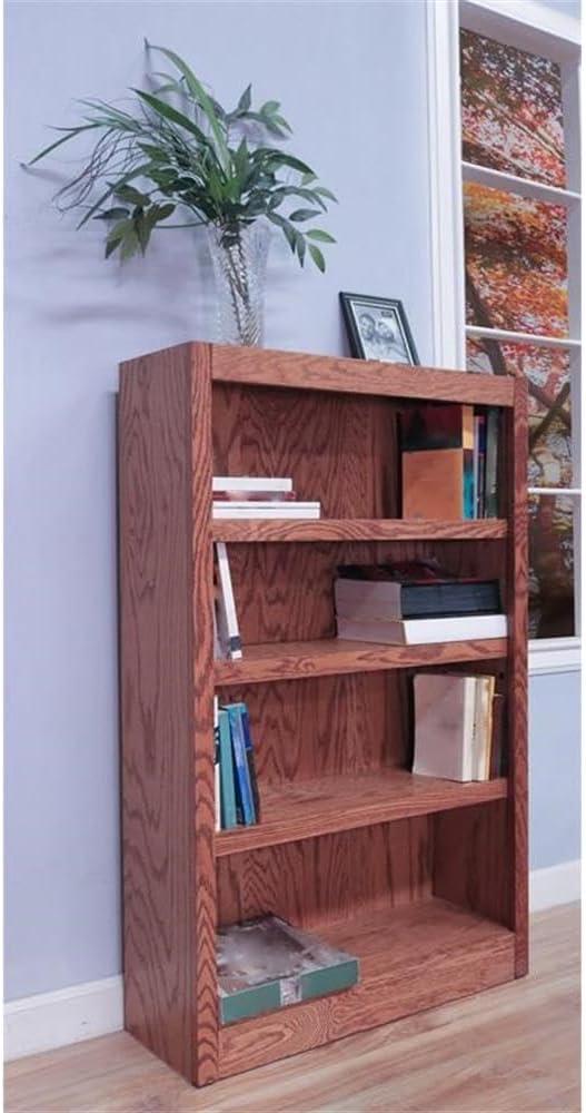 Traditional 48" Tall 4-Shelf Wood Bookcase in Dry Oak