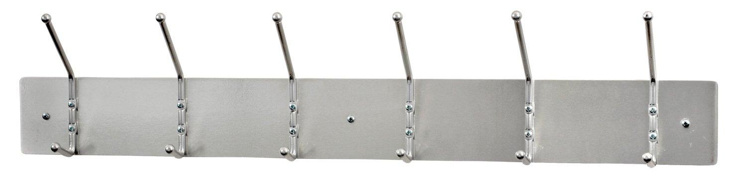 Satin Aluminum Wall Mounted Rack with 6 Double Hooks, 36"