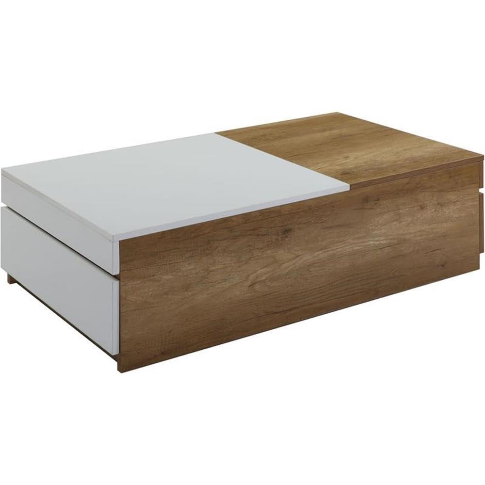 Aafje 49" Coffee Tables Oak/White Finish - Acme Furniture: Rectangular Living Room Table with Adjustable Shelves, Drawer