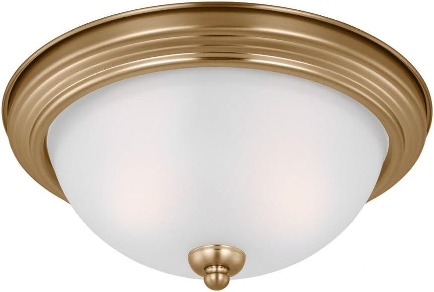 Satin Brass Geary 2-Light Flush Mount with Etched Glass Shade