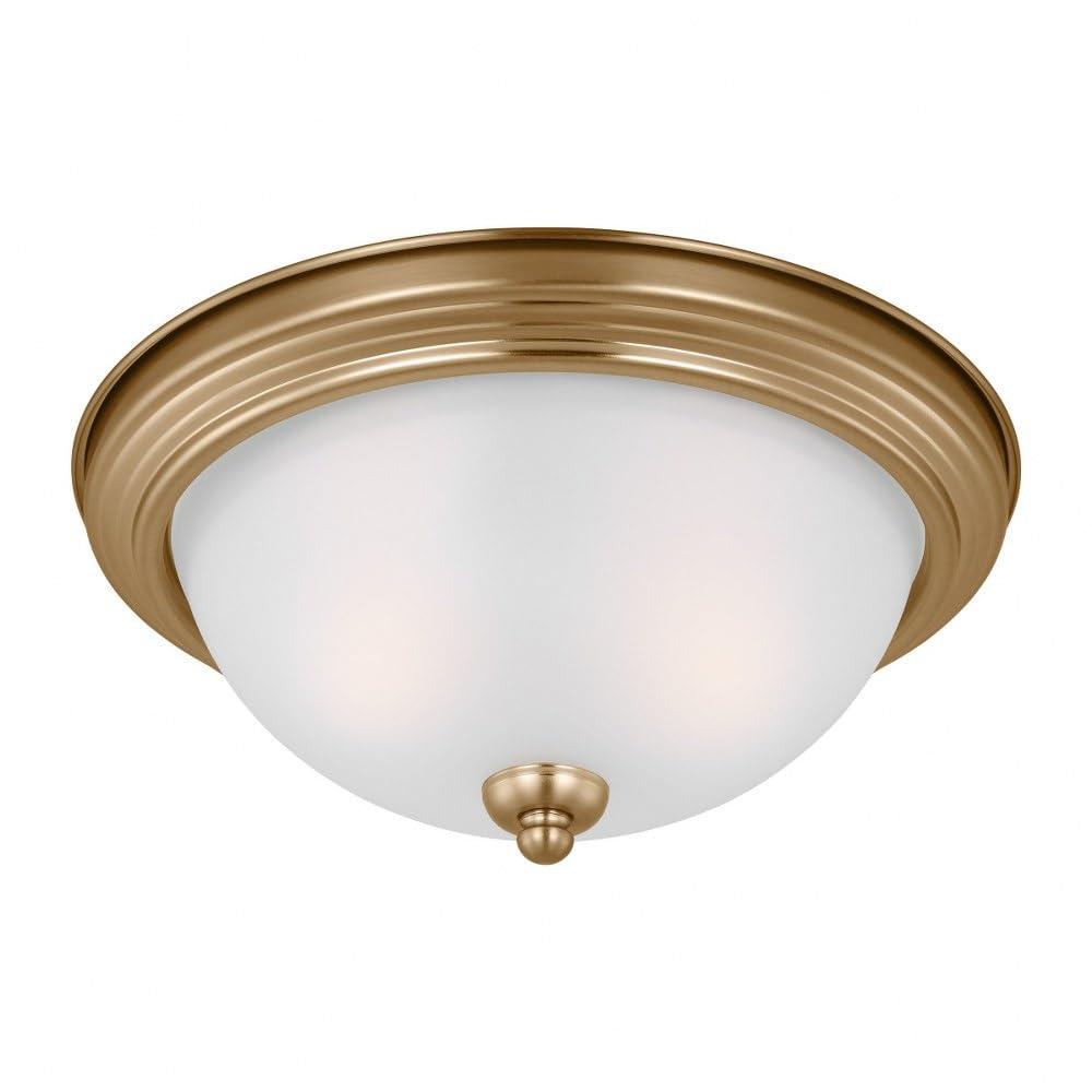 Geary 12.5 in. 2-Light Satin Brass Traditional Contemporary Ceiling Flush Mount with Satin Etched Glass Shade