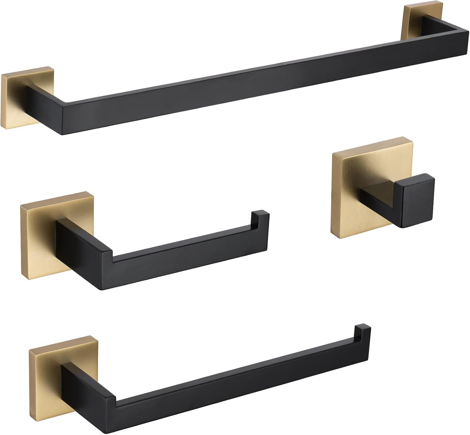 Brushed Gold and Black Stainless Steel 4-Piece Bathroom Hardware Set