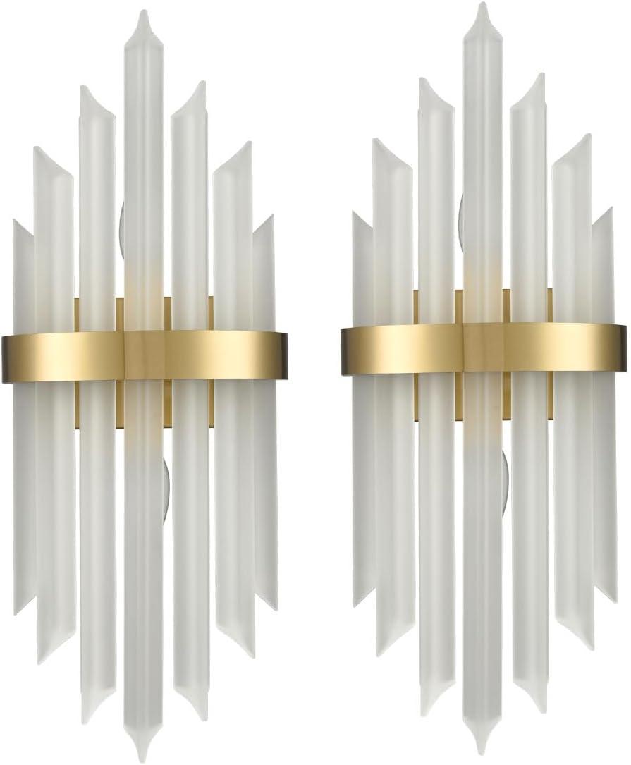 Modern Gold Crystal Frosted Glass Wall Sconces Set of Two