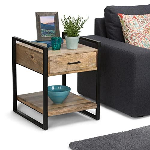 Riverside Black Metal and Natural Wood 20" Industrial Side Table with Storage