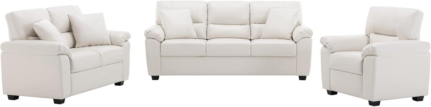 6 seater  Living Room Sofa Loveseat Set Comfortable Faux Leather Couch with Pillows White-Morden Fort
