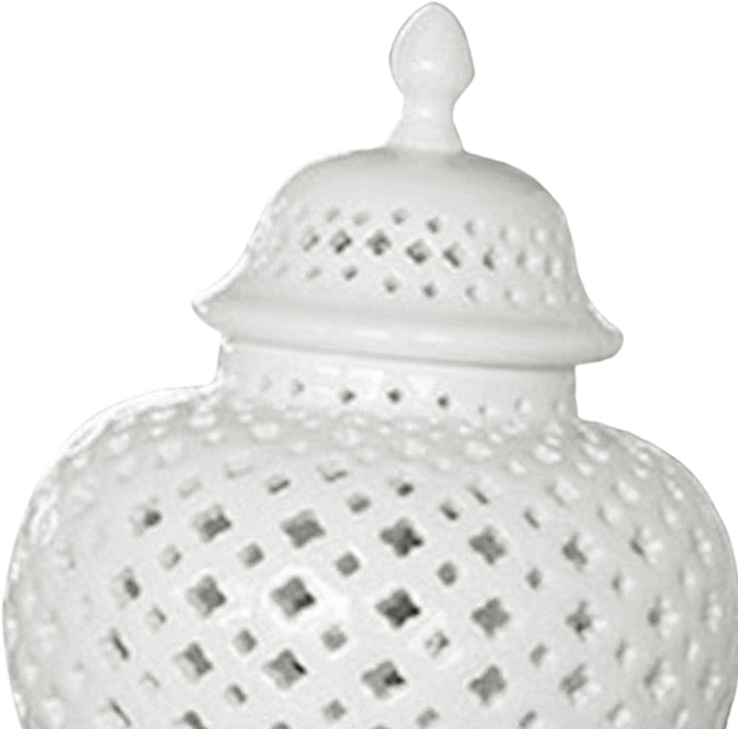 SLGHLSAHG Traditional Pierced Ginger Jar with Lid, Carved Lattice Decorative Temple Jar Ceramic Ginger Jars for Home Decor , white A28769