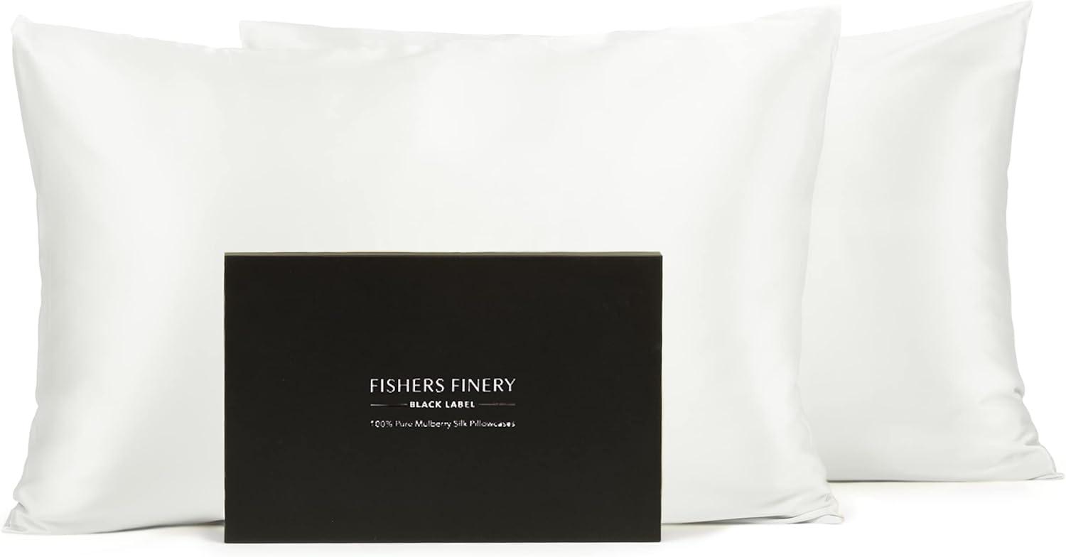 Queen White 30mm Mulberry Silk Pillowcase Set