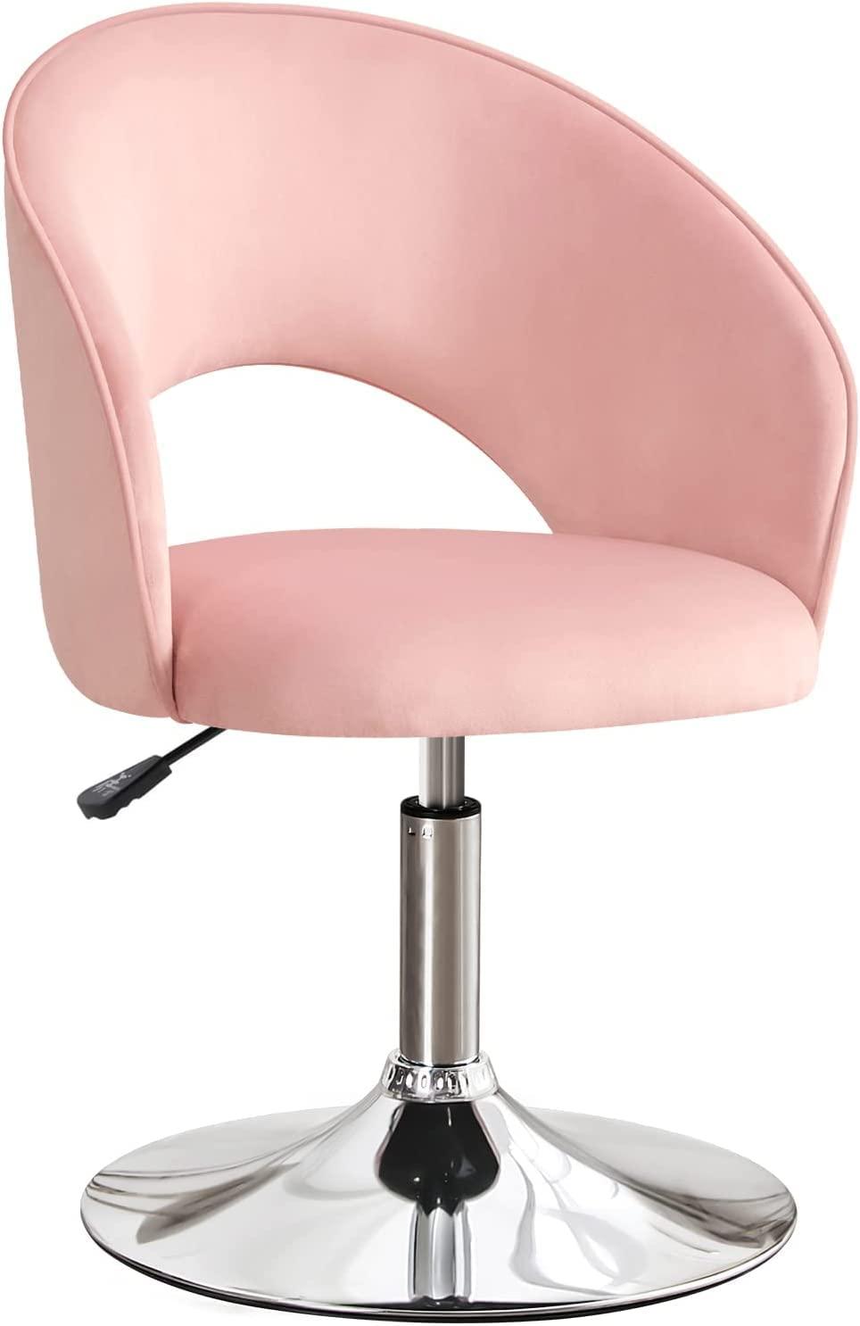 Furniliving Velvet Swivel Chair Upholstered Accent Chair Adjustable Mid-Backrest Leisure Chairs,Pink