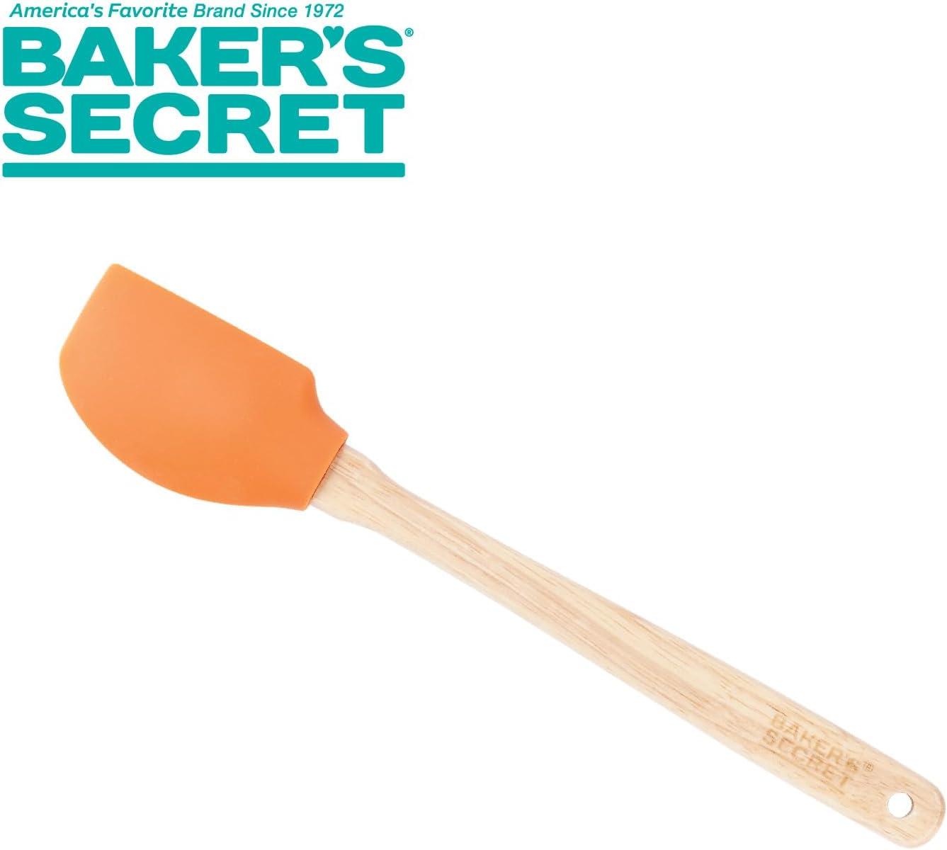 Baker's Secret - 4pcs Silicone Spatula set 12", Wooden Handle with Hanger, Cake Decoration Pastry Preparation, Baking Utensils - Orange