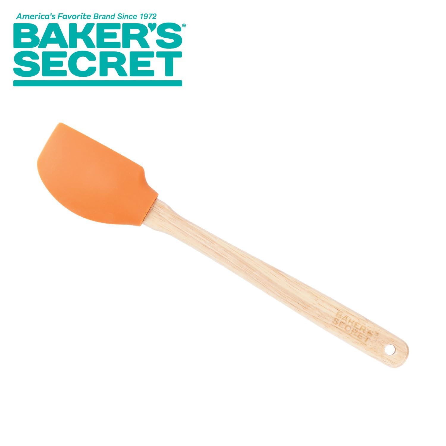 Baker's Secret - 4pcs Silicone Spatula set 12", Wooden Handle with Hanger, Cake Decoration Pastry Preparation, Baking Utensils - Orange