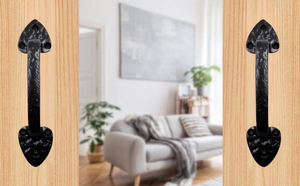 8 Inch Cast Iron Door Handle – Heavy-Duty Medieval Gate Pull – Rustic Hammered Barn Door Grip for Cabinets, Sheds & Interior Doors – Screws Included