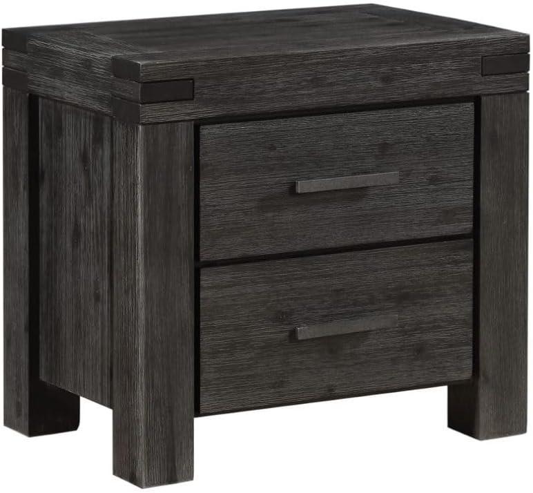 Graphite Solid Acacia 2-Drawer Nightstand with English Dovetail Joinery