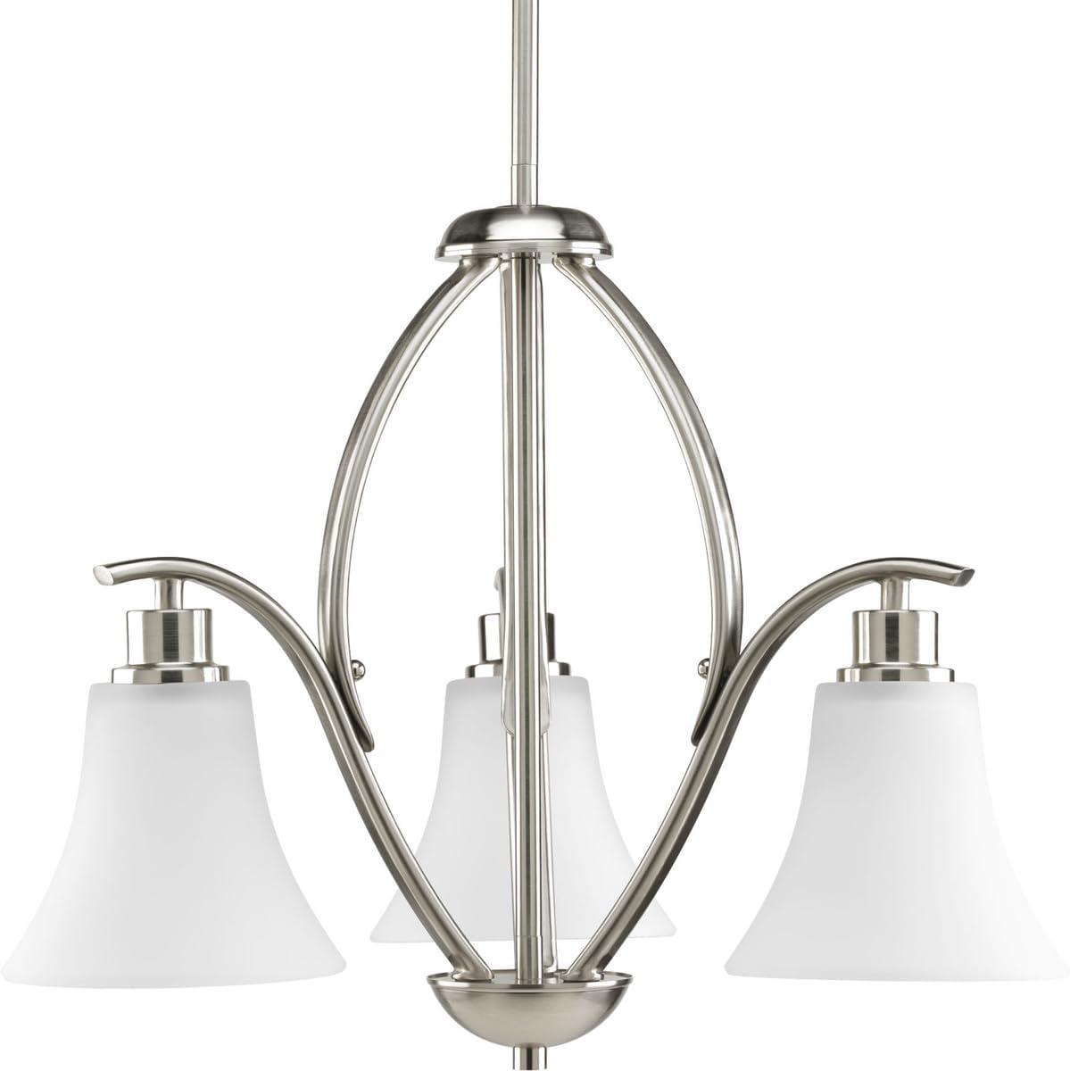 Progress Lighting Joy Collection 3-Light Chandelier, Brushed Nickel, Etched White Fluted Glass