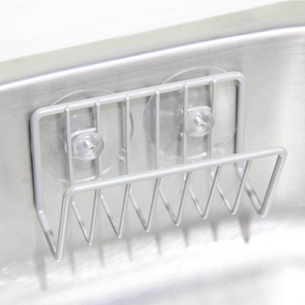 FZM Sponge Holder for Kitchen Sink Stainless Steel Suction Cup Sponge Caddy Silver Storage Rack