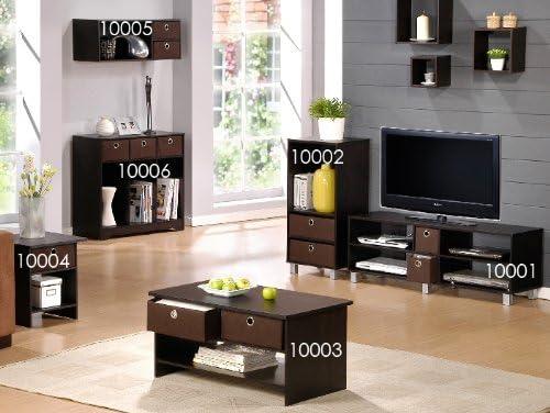 Furinno 10004 End Table / Nightstand Storage Shelf with Bin Drawer, Dark Espresso/Brown