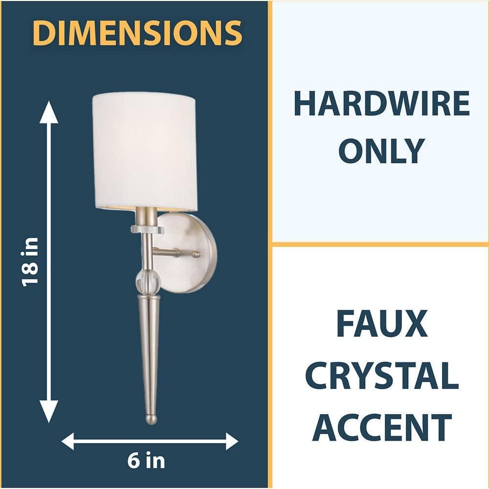 AF Lighting Elements Merritt Modern Satin Nickel Wall Sconce | Round Ivory Shade | Two Crystal Ornament Accents | 1-60W Candle Bulb, 9143-1W