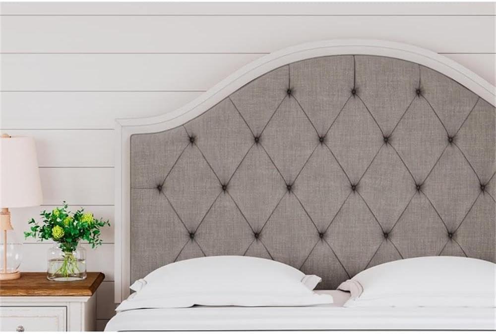 King Beige and White Tufted Upholstered Panel Headboard