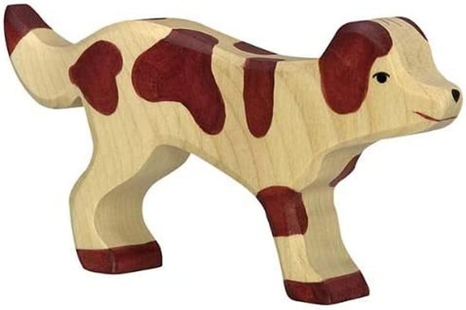 Handcrafted Brown Spotted Wooden Dog Toy Figure