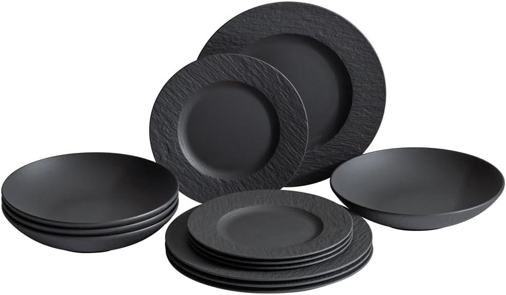 Black Porcelain 12-Piece Round Dinnerware Set